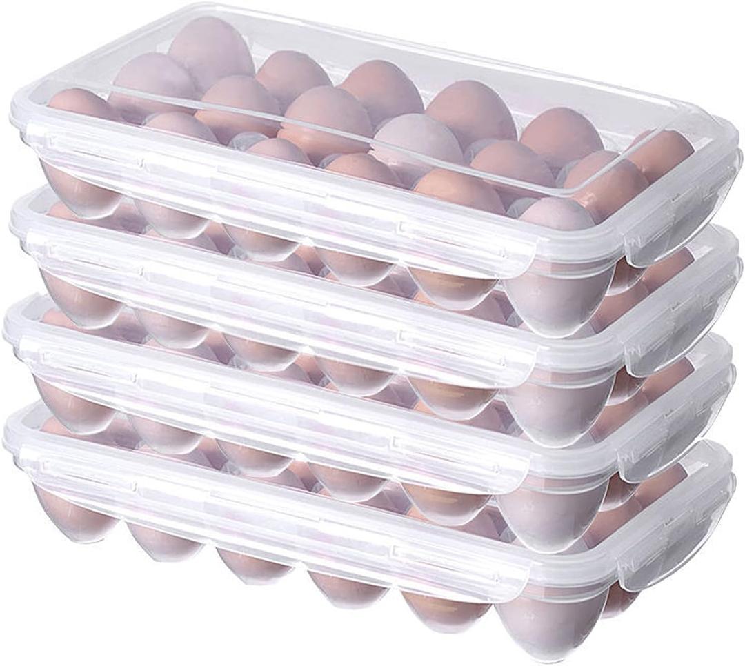 XBY-US 4 Pack Covered Egg Holders,Egg Holder For Refrigerator,travel egg Storage Container,Plastic Refrigerator Egg Trays,camping egg box,Deviled Egg Tray Carrier with Lid Fits 18X4 Eggs(72 Eggs)