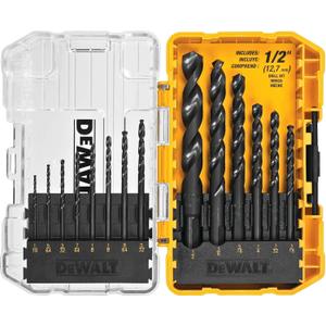 DEWALT Drill Bit Set, 3-Flats Shank,14-Piece, 135 Degree Split Point, for Plastic, Wood and Metal (DWA1184)