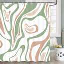 DYNH Cute Green Shower Curtain,Cute Boho Aesthetic 70S Abstract Sage Green Pink Wavy Spiral Swirl Shower Curtain, Vintage Retro minimali Teen Girls Shower Curtain Set with Hooks,72X72IN (Multi2)