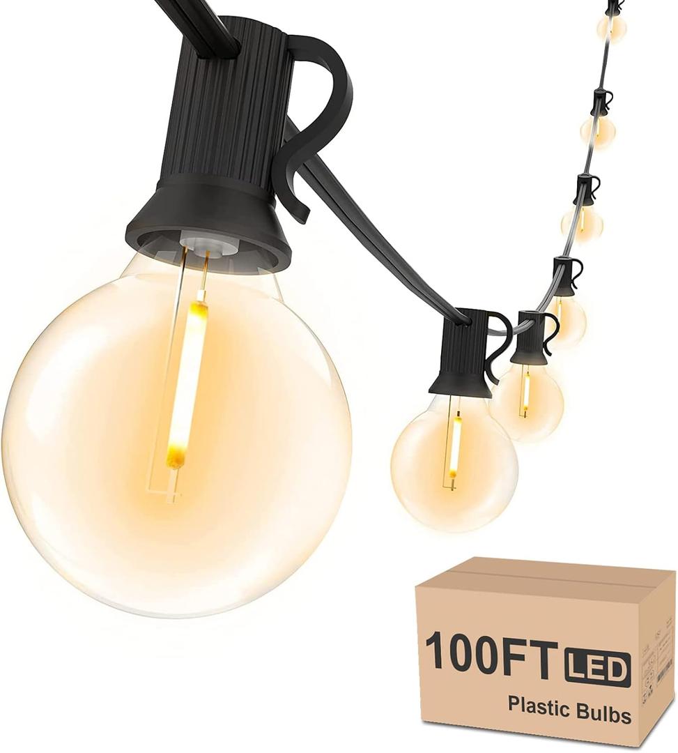 Svater Outdoor String Lights Waterproof 100 FT, LED Patio Lights Outside with 52 Shatterproof G40 Bulbs, Dimmable Hanging Globe Lighting for Bistro Backyard Cafe Market Porch, Warm White 2700K
