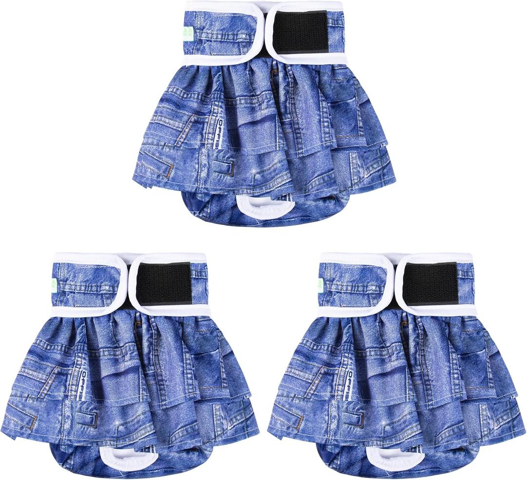 wegreeco Dog Diapers Female (3 Pack), Highly Absorbent Puppy Doggie Dog Diapers for Female Dogs Period, Washable Doggy in Heat,(Classic Jeans, Medium)