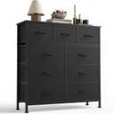 Sweetcrispy 9-Drawer Fabric Dresser Storage Tower with Wood Top and Steel Frame, Organizer Chest with Easy Pull Handles for Bedroom, Closet, Hallway,Classic Black