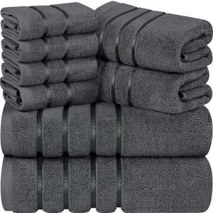 Utopia Towels 8-Piece Luxury Towel Set, 2 Bath Towels, 2 Hand Towels, and 4 Wash Cloths, 600 GSM Ring Spun Cotton Highly Absorbent Viscose Stripe Towels Ideal for Everyday use (Grey)