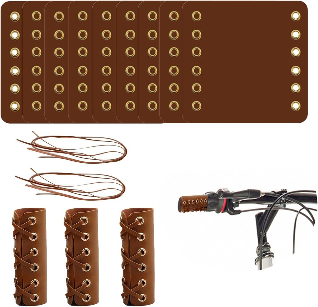 20 Pcs Leather Walking Stick Grip Kit, Leather Handlebar Grips Cover, Motorcycle Grip Covers Wraps for Motorbikes, Bicycles and Canes with 20 Pcs Strap 4.61 x 4.37 Inch