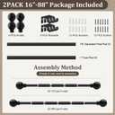 Modern Black Curtain Rods 2 pack for Windows 48 to 84 Inches Adjustable Length Heavy Duty 1" Diameter Window Curtain Rod with Round Decorative Finials for Bedroom Living Room Kitchen Farmhouse