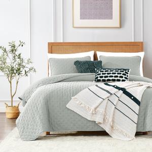 ROARINGWILD Queen Size Quilt Bedding Sets with Pillow Shams, Sage Green Lightweight Bedspread Coverlet, Quilted Blanket Thin Comforter Bed Cover, All Season, 3 Pieces, 90x90 inches