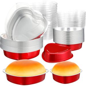 Meanplan 30 Pack Heart Shaped Cake Pans 9 oz, 3.4 oz Aluminum Heart Shaped Foil Pan Disposable Valentine Cake Baking Mold with Lids Galentine's Day Cupcake Dessert Boxes for Valentine Parties