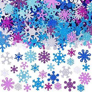 Aneco 500 Pieces Glitter Foam Snowflakes Stickers Self-Adhesive Winter Foam Stickers Snow Sticker for Christmas Winter Decoration and DIY Craft Projects, Assorted Color and Sizes