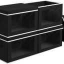 Cube Storage Bins with Lids, Clear Window Storage Baskets for Organizing, Fabric Organizer Bins with Handle, Cloth Storage Bins for Shelves, Closet, Clothes, Towels, 4 Packs, Black