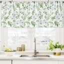 AnyDesign Eucalyptus Leaf Kithen Curtain Valance Watercolor Greenery Valance Curtain Spring Rod Pocket Green Leaves Short Toppers Window Treatment for Summer Home Window Decor, 54 x 20 Inch