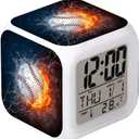 Led Alarm Clock Baseball Burning Sport Design Creative Desk Table Clock Glowing Electronic Colorful Digital Alarm Clock for Unisex Adults Kids Toy Birthday Present