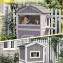 Cat House Outdoor Feral Cat Enclosure, Weatherproof Warm Kitty Shelter with Large Balcony, Escape Doors, Two-story-V, 17.7"D x 25.4"W x 31.4"H