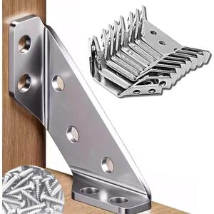 3 x Heavy Duty Stainless Steel Furniture Corner Connectors - Triangle Bracket with Drill and Screws, Universal for Wood Furniture, Drawers, Cabinets, Tables, and Chairs