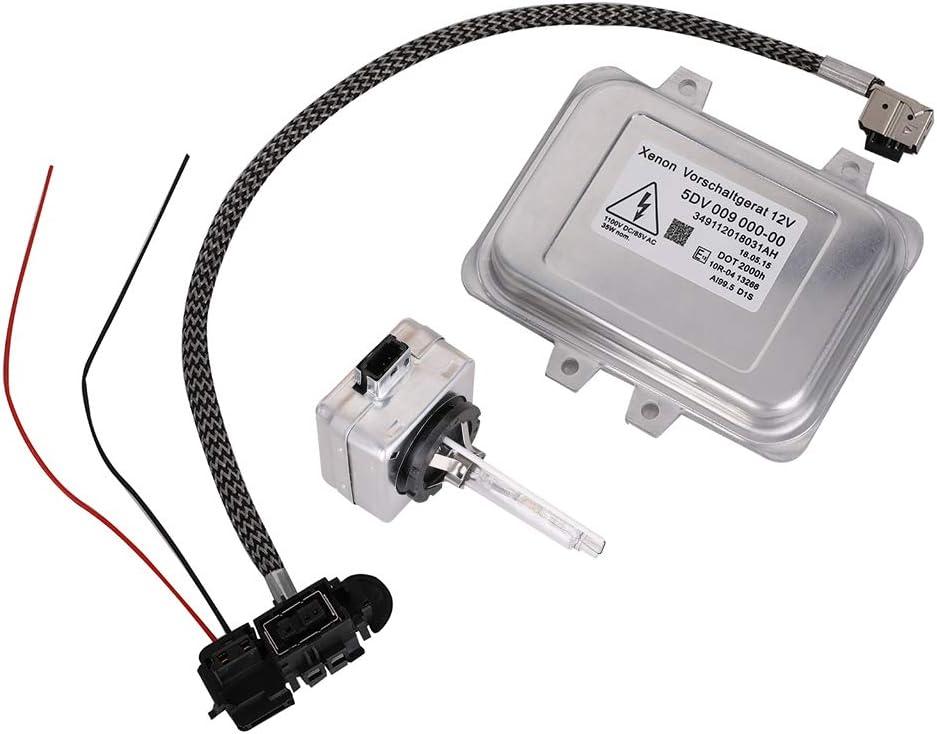 5DV 009 000-00 Xenon HID Ballast Headlight Control Unit W/Igniter and D1S Bulb Replacement for 2007-2014 Cadillac Escalade, 2006-2009 BMW E60, Town Country, Mercedes-Benz, Lincoln, Saab