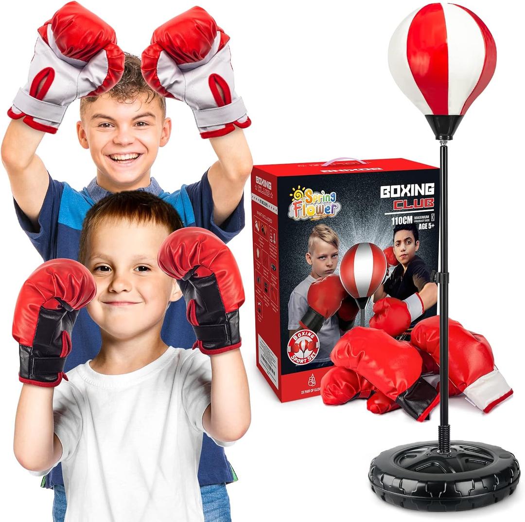 Springflower Big Punching Bag for Kids Included 2 Pack Boxing Gloves, Boxing Toys for Boys, Boxing Bag Sets With Height Adjustable Stand, for Boys & Girls Age 5-10 Years Old