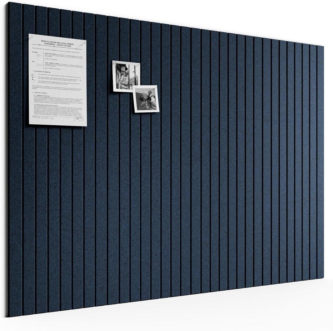 Bumusty Large Cork Board Alternative-48 x 36" Felt Bulletin Board Tiles, with 30 Pushpins, 70 Adhesive Tabs, Fine-Stripe 12-Pack, Cork Boards for Office Push Pin Board Felt Board-Carbon Blue
