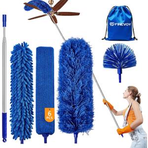 6-in-1 Duster with Extension Pole, 100" Long Reach Cleaning Kit for Home