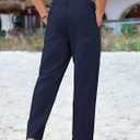 COOFANDY Mens Cotton Linen Pants Casual Drawstring Summer Beach Pants Lightweight Linen Dress Trousers (Blue, M)