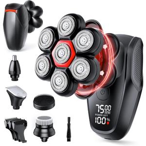 Head Shavers for Bald Men, Magnetic 7D Electric Razor IPX8 Waterproof for Bald Men, Wet/Dry LED Display Rechargeable Rotary Shaver 5 in 1 Grooming Kit with USB-C Charge
