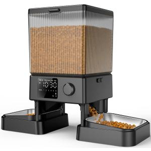 oneisall Automatic Cat Feeder for 2 Cats, 20 Cups/5L Automatic Cat Food Dispenser for Small Pets Indoor, Timed Cat Feeder for Dry Food (Black)