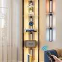EDISHINE Floor Lamp with Shelves, 5-Tier Glass Display Shelf with Remote/Foot Control, 5CCT & Dimmable Corner Shelf Lamp, Open Display Cabinet, Floor Lamps for Living Room, Bedroom, Black