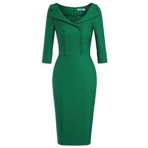 MUXXN Ladies Celebrity Classy Half Sleeve Empire Waist Formal Prom Tea Length Dress (Green L)