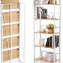 Rengue No-Assembly Folding Bookshelf Storage Shelves 5 Tiers Foldable Vintage Multifunctional Plant Flower Stand Storage Rack Shelves Bookcase for Home Office, White