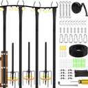 4 Pack 10 Ft String Light Poles Kit, Outdoor Light Stand with 65.62 Ft Stainless Steel Wire Rope, Clamps, Screwdriver, Screws, Turnbuckle and Hooks, Easy Installation