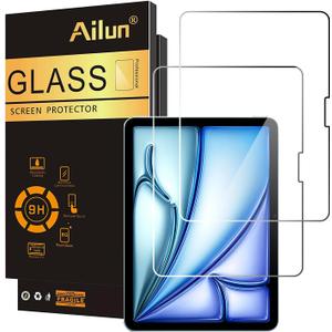 2 x Ailun Screen Protector for iPad Air 11 Inch 2026/2025/2024 [8/7/6th Gen M4/M3/M2], iPad Pro 11 inch 2025/2024 [6/5th Gen M5/M4],Tempered Glass Face ID Apple Pencil Compatible Case Friendly 2 Pack