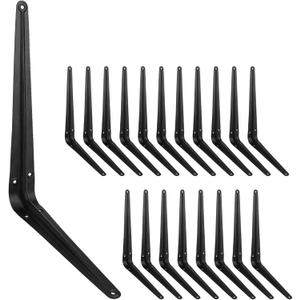 20 Pack 12 Inch Heavy Duty Black Iron Metal Floating Shelves Bracket, L Corner Brace Support, J Metal Joint Angle for Shelf