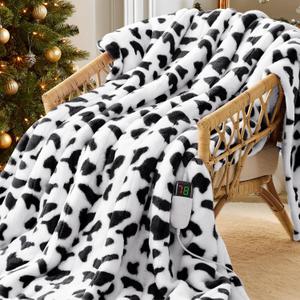 Cow Print Heated Electric Blanket Throw,50X60 Green Heating Blanket with 10 Heats Levels & 8 Hours Auto Off, Highland Cow Decor Stuff Fleece Sherpa Blankets Warmer Gifts for Women Adults Washable, ETL