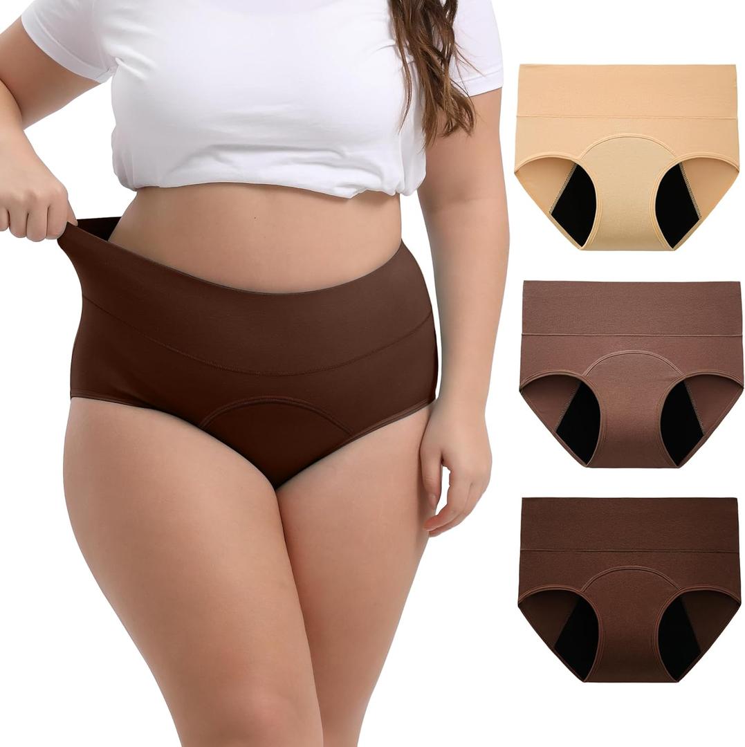 INNERSY Women's Period Underwear High Waisted Postpartum Maternity Panties 3-Pack (Medium, Coffee Gradient)