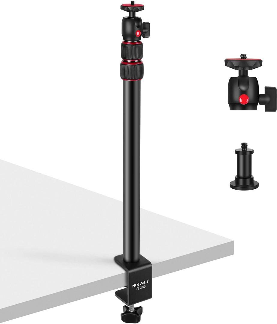 NEEWER Extendable Camera Desk Mount with Ball Head, 17"-40" Adjustable Table Light Stand with 1/4" Screw & C Clamp for DSLR Camera, Ring Light, Live Stream, Vlog, Max Load: 6.6lb/3kg, TL283 (RED)