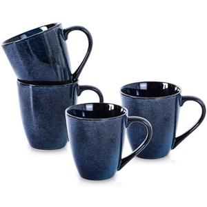 vicrays Coffee Mug Set, 12 Ounce, Set of 4, Ceramic Mug for Men, Women, Unique Glazed Mugs with Handle for Coffee, Tea, Milk, Cocoa, Cereal(blue)
