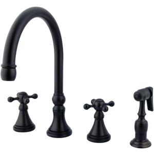 Kingston Brass KS2795KXBS Two-Handle 4-Hole Deck Mount Widespread Kitchen Faucet with Brass Sprayer in Oil Rubbed Bronze