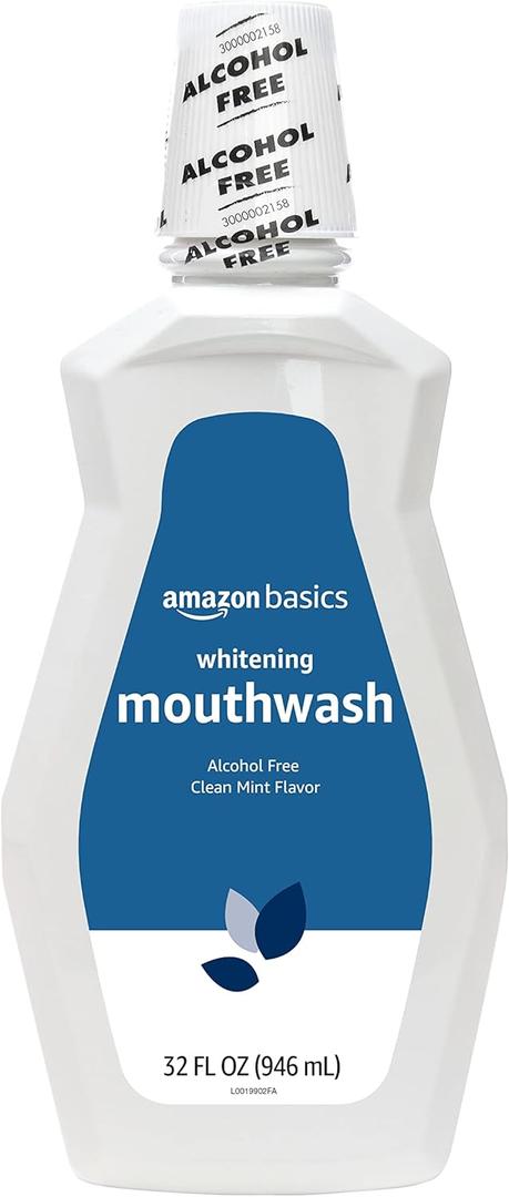 Amazon Basics Teeth Whitening Mouthwash, Alcohol-Free, Clean Mint, 32 Fluid Ounces, 1-Pack, Previously Solimo