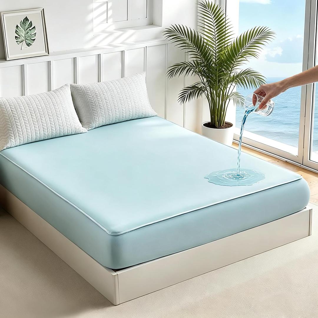 Tokokimo Breathable Fitted Sheet King, Non-Slip ＆ Waterproof Sheets | Mattress Protector for Hot Sleeper, Fitted Sheet Only, with 360° Elastic Corner Straps, Non-Slip Deep Pocket Fits up 8-16''