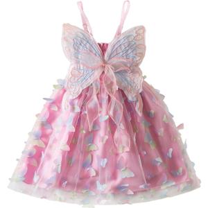 NNJXD Flower Girl Embroidery Dress Little Princess Tie Bowknot Summer Casual Dresses (Pink, XS)