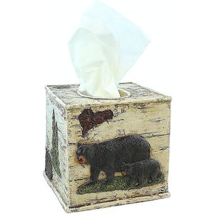 Black Bear On Birch Square Tissue Box Cover Cabin Lodge Home Decor