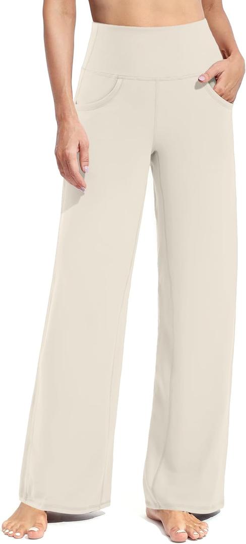 Promover Wide Leg Sweatpants for Women Tummy Control Flare Leggings Loose Pants for Business Casual Palazzo(Ivory,M,29"), XS