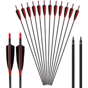 Archery Carbon Arrows 400 Spine with 4 Real Feather Fletching 100 Grain Points for Compound Recurve Longbow (12 Pack), 31 Inch Arrows