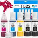 T522 Ink Refill Bottles Replacement for ET-2800 ET-2803 ET-4850 ET-2850 ET-3850 ET-2720 ET-4800 ET-15000 ET-2400 ET-2840 ET-4700 ET-4810 ET-4850 T522 Eco Tank Printer (2BK C M Y)