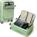 Expandable 24-Inch Checked Luggage with Mute Brake Wheels Airline Approved Hard Shell Suitcases with Front Pocket Top Opening Luggage with TSA Lock for Short Business Travel, Jade Cyan