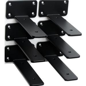 6 Pack - 4 inch Black Hidden L Shelf Bracket (1/5 Inch Thicked) Iron Floating Shelf Brackets Rustic Industrial Metal Brackets for Shelf Support