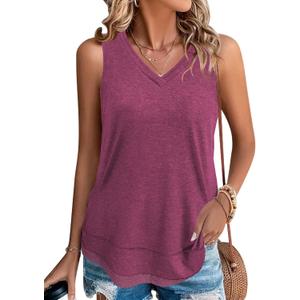 JomeDesign Summer Tank Tops for Women Loose Fit Sleeveless V Neck Shirts Casual Tshirts (Medium, Red)