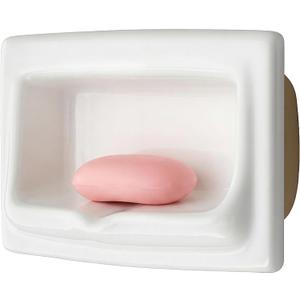 1 Pcs White Vintage Recessed Ceramic Soap Dish for Shower Wall, Space-Saving, Retro Ceramic Soap Holder, Self-draining Built-in Holder for Bathroom & Laundry Keep Dish Dry (Recessed)