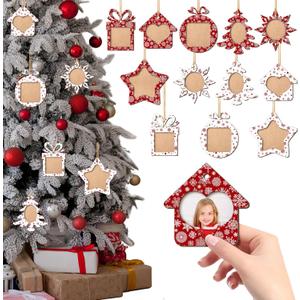 24 Pieces Christmas Picture Ornaments - Wood Snowflake Photo Frames for Tree Decoration, Small Hanging Frames for Xmas Holiday Party Supplies and Gifts