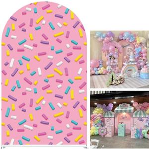 Arch Backdrop Covers Pink Ice Cream Sprinkles Arched Panels Covers for Parties Stretchy Background Birthday Banquet Party Baby Shower Decor Banner