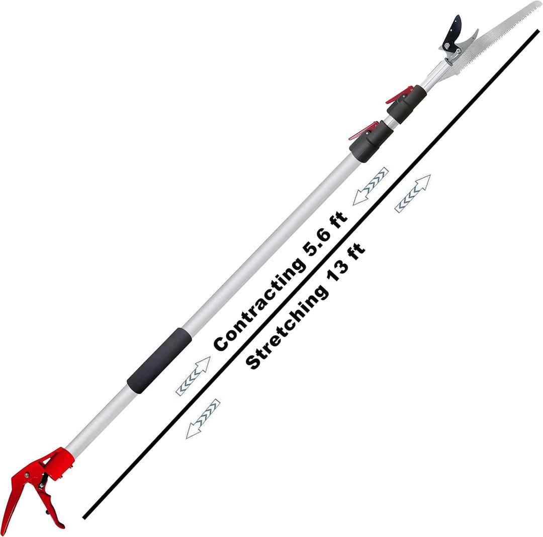 5.6-13 Foot Extendable Tree Pruner, Cut and Hold Pruning Trimmer, Long Reach Pole Saw, Telescoping Fruit Picker, Branches Bypass Lopper 5.6-13 Foot Extendable Tree Pruner, Cut and Hold Pruning Trimmer, Long Reach Pole Saw, Telescoping Fruit Picker, Branches Bypass Lopper