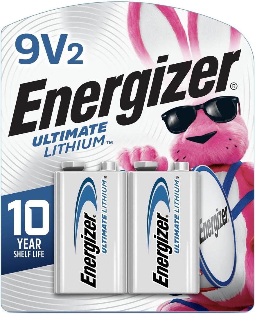 Energizer Ultimate Lithium 9V Batteries (2 Pack), Lithium 9 Volt Batteries